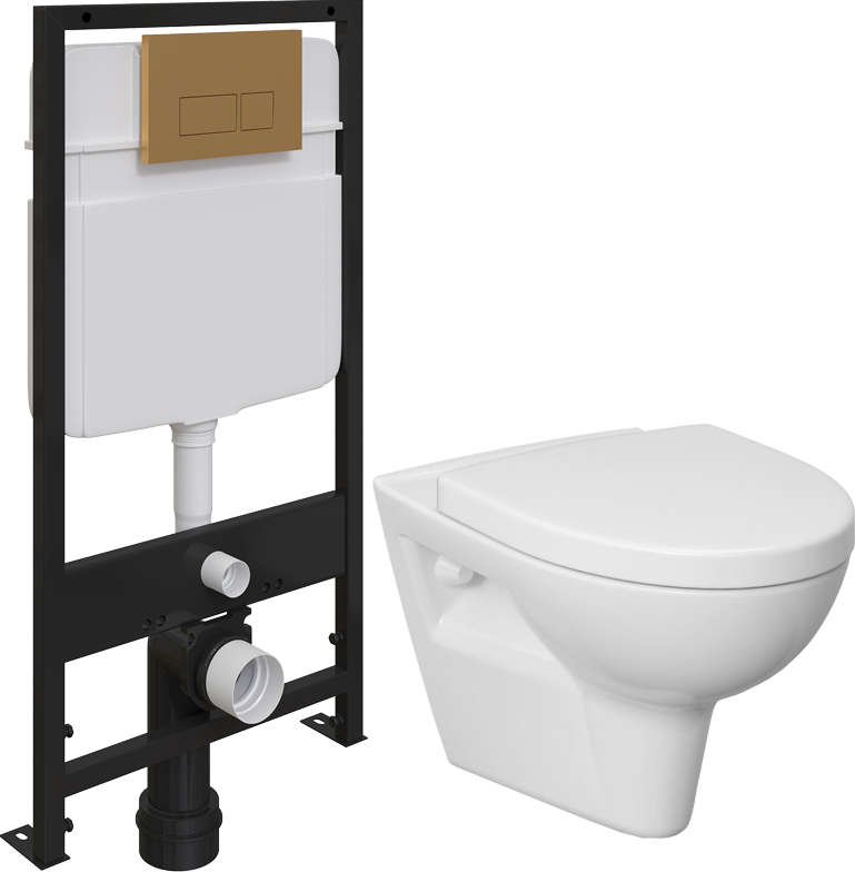 Комплект Унитаз подвесной Cersanit Parva Clean On DPL EO с микролифтом + Система инсталляции для унитазов EWRIKA ProLT 0026-2020 + Кнопка смыва EWRIKA 0043 золото матовое