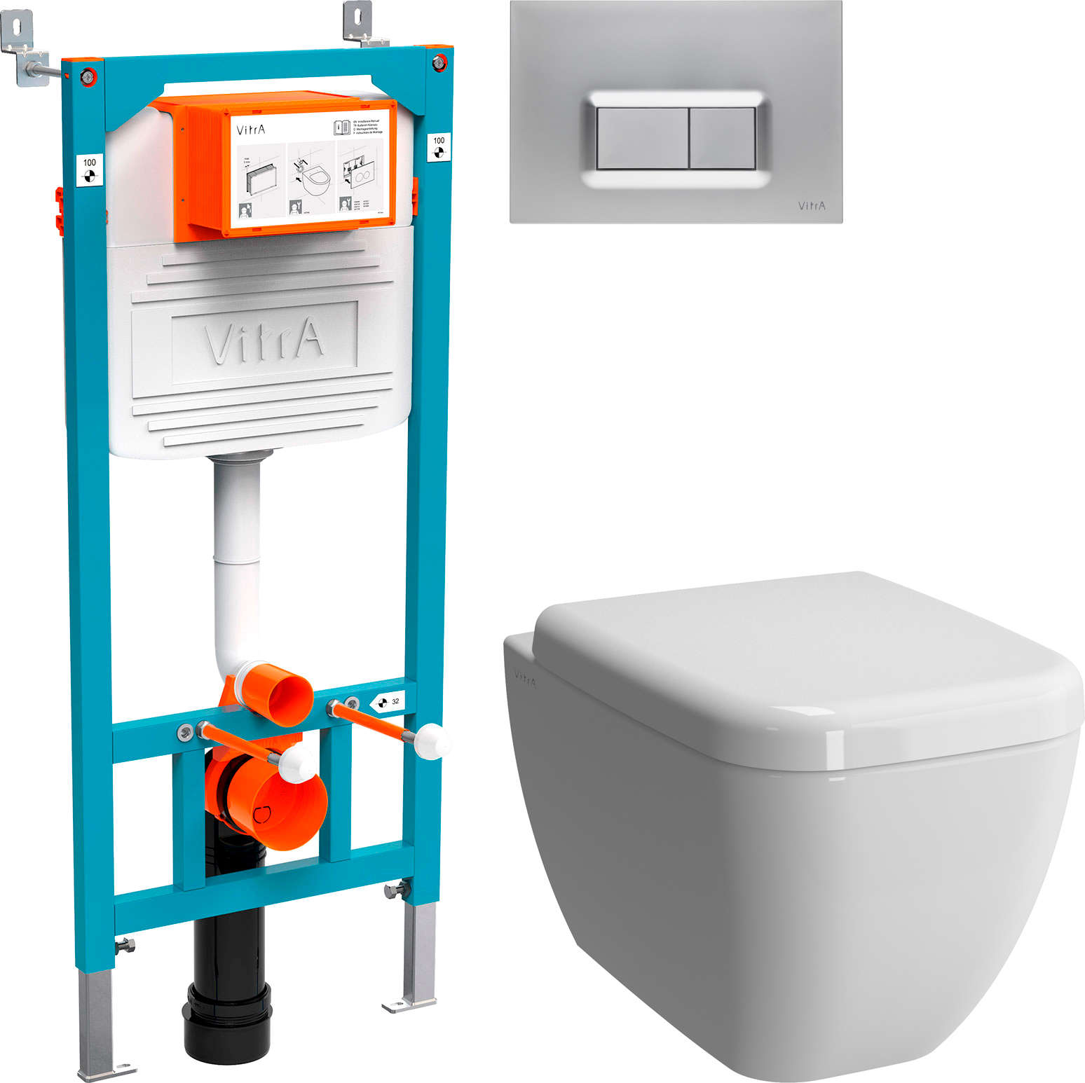 Комплект Унитаз подвесной VitrA Shift 7742B003-0075 с микролифтом + Крышка-сиденье NKP Dolce 0406 с микролифтом + Инсталляция 800-2013 с кнопкой смыва, хром