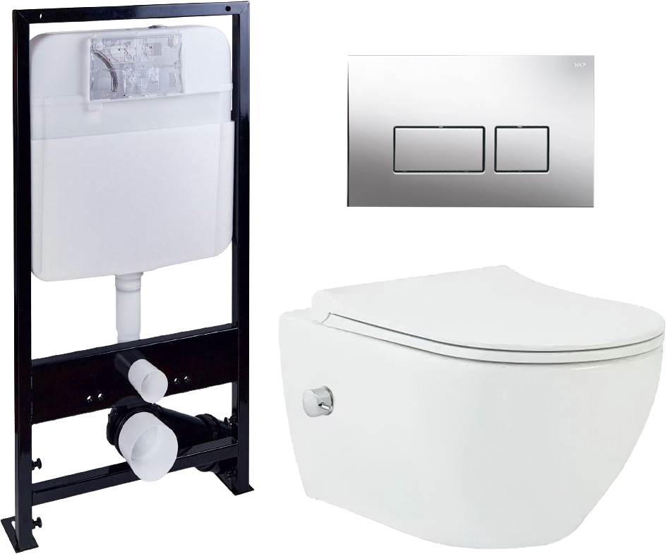 Комплект  Унитаз подвесной beWash Bogen 88343601 со смесителем, системой микролифт, белый + Система инсталляции EWRIKA ProLT 0026-2020 + Кнопка смыва EWRIKA 0041 хром