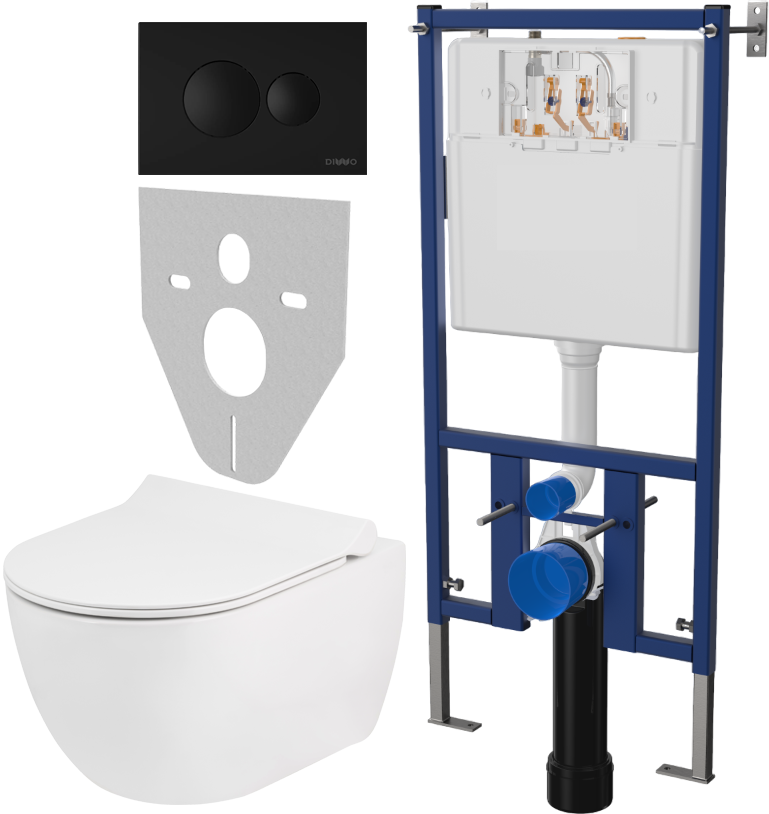 Комплект Унитаз подвесной Seramiksan Hill A031161H безободковый, с микролифтом + Система инсталляции для унитазов DIWO 4501 + Кнопка смыва DIWO 7313 черная матовая