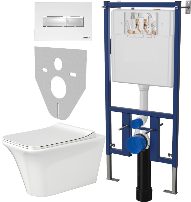 Комплект Унитаз подвесной Cerutti Spa Nivolet Aria 9034 безободковый, с микролифтом + Система инсталляции для унитазов DIWO 4501 + Кнопка смыва DIWO 7320 белая