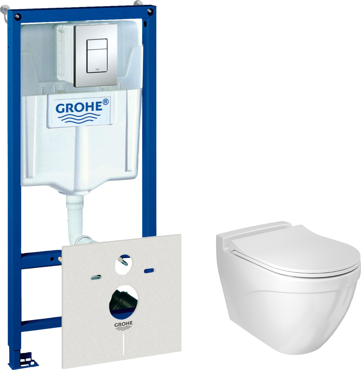 Комплект Унитаз подвесной BOCCHI Taormina Arch 1012-001-0129 белый, с крышкой A0336-001 с микролифтом + Система инсталляции для унитазов Grohe Rapid SL 38775001 4 в 1 с кнопкой смыва