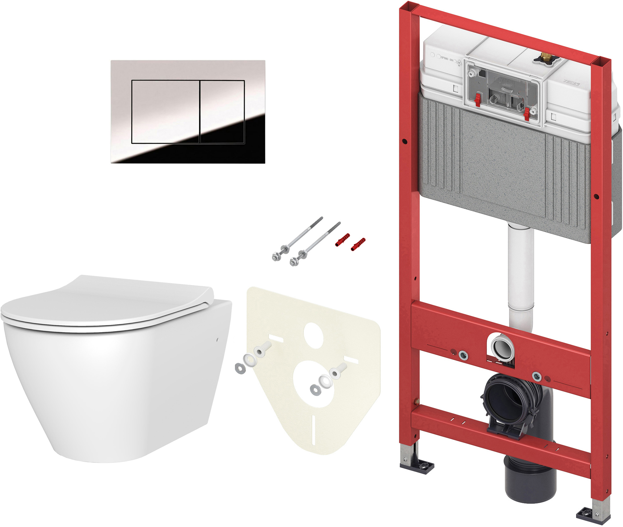Комплект Унитаз подвесной STWORKI Merlingen MWH55 + Инсталляция TECE Now 9400412 4 в 1 с кнопкой смыва