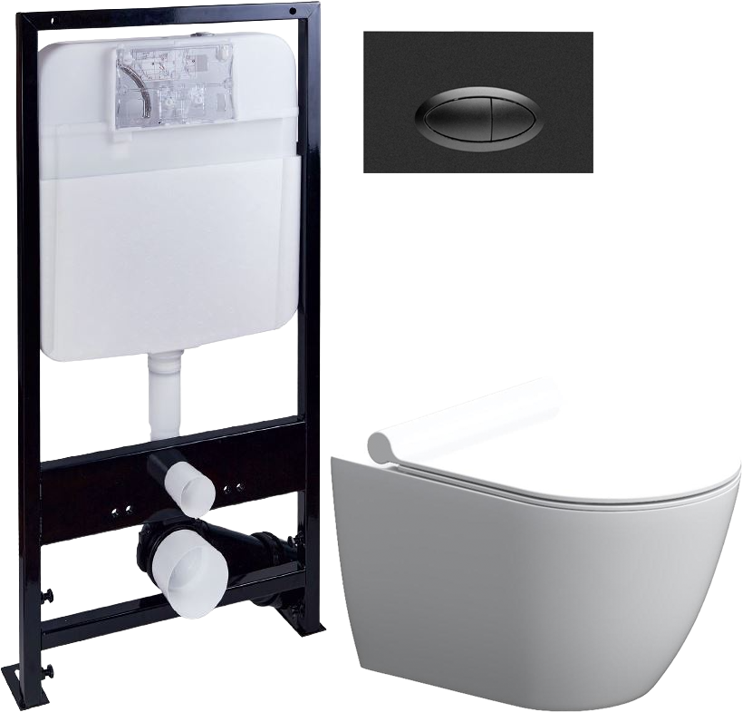 Комплект Унитаз подвесной STWORKI Нюборг HCNBG1700SC безободковый, с микролифтом + Инсталляция EWRIKA ProLT 0026-2020 + Кнопка 0054 черная матовая