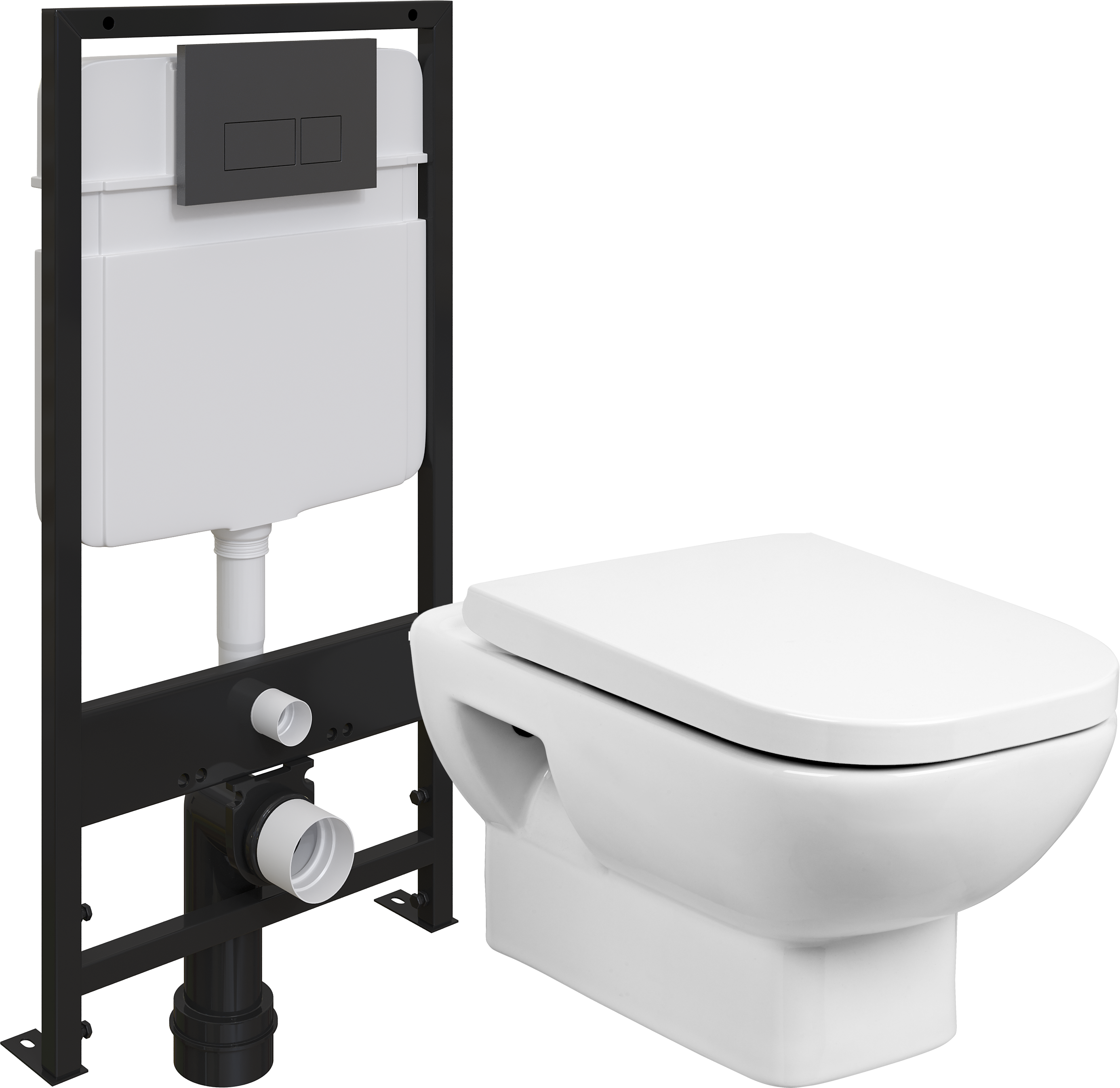 Комплект Унитаз подвесной Wanfald Norden 40302100005 белый + Инсталляция EWRIKA ProLT 0026-2020 + Кнопка 0044 черная матовая