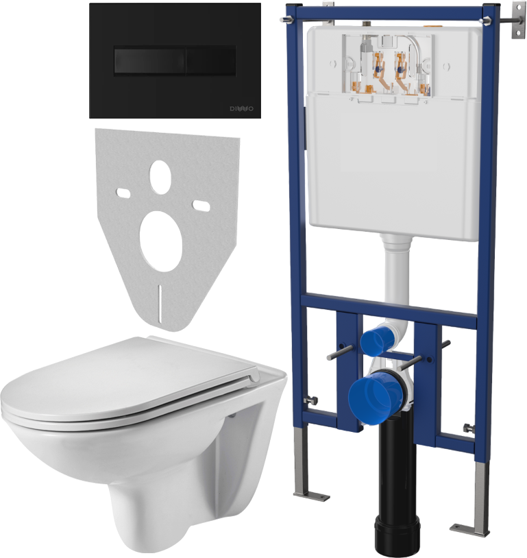 Комплект Унитаз подвесной Weltwasser WW SK Baarbach 004GL-WT безободковый, с микролифтом + Система инсталляции для унитазов DIWO 4501 + Кнопка смыва DIWO 7323 черная матовая