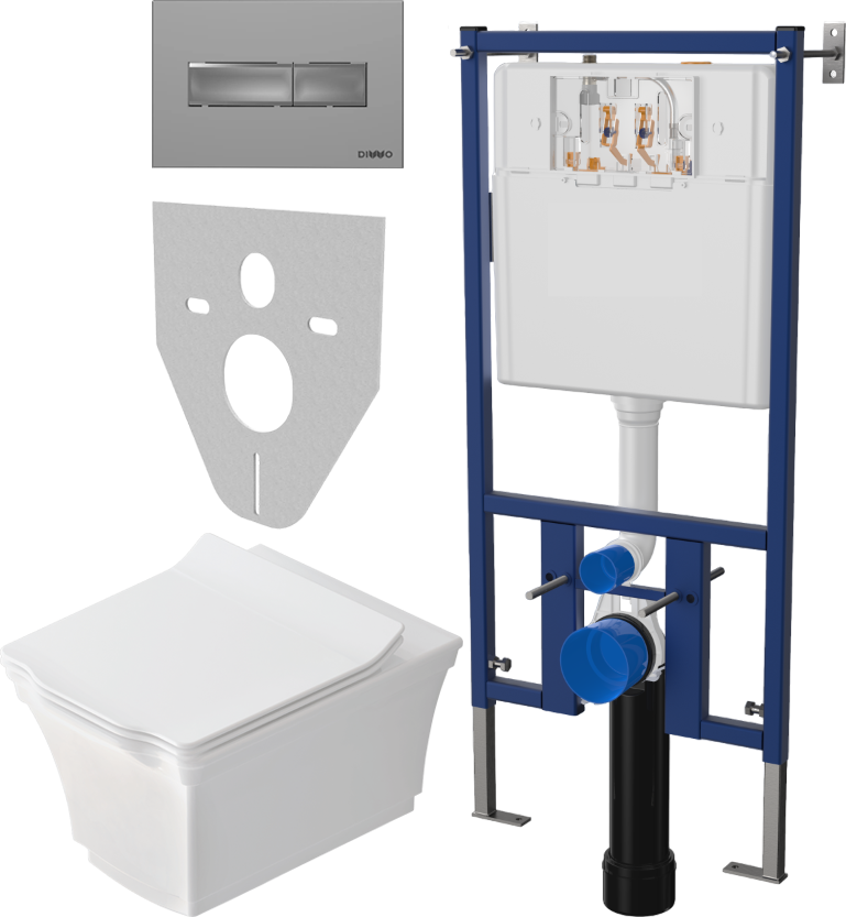 Комплект Унитаз подвесной STWORKI Хадстен SETK3304-0616-001-1-6000 с микролифтом + Система инсталляции для унитазов DIWO 4501 + Кнопка смыва DIWO 7321 хром матовый