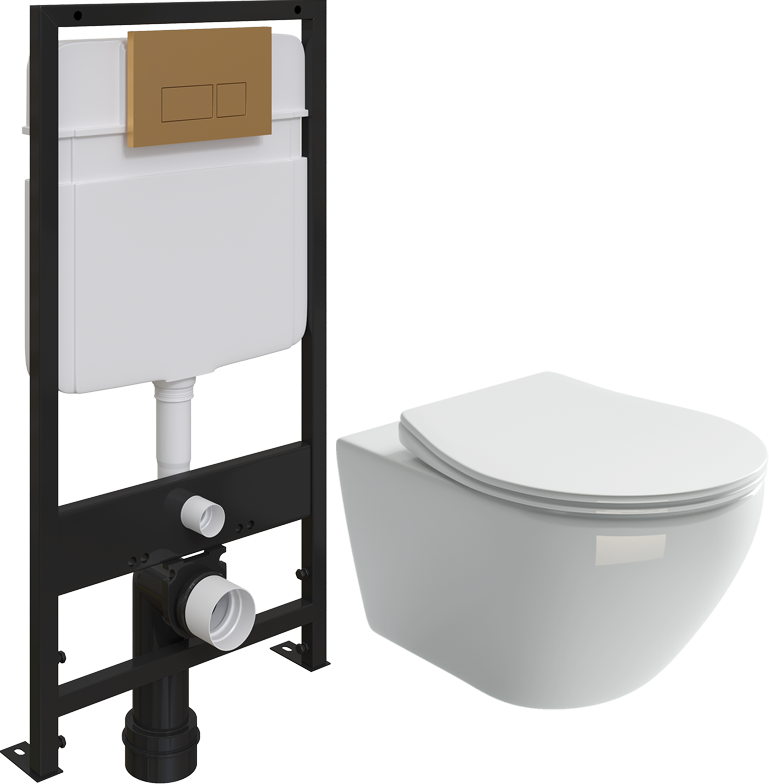 Комплект Унитаз подвесной Ceramica Nova Pearl Rimless CN8001 + Система инсталляции для унитазов EWRIKA ProLT 0026-2020 + Кнопка смыва EWRIKA 0043 золото матовое