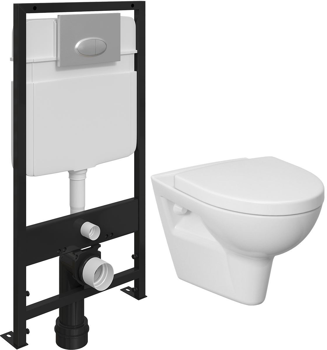 Комплект Унитаз подвесной Cersanit Parva Clean On DPL EO безободковый, с микролифтом + Система инсталляции для унитазов EWRIKA ProLT 0026-2020 + Кнопка смыва EWRIKA 0050 хром матовый