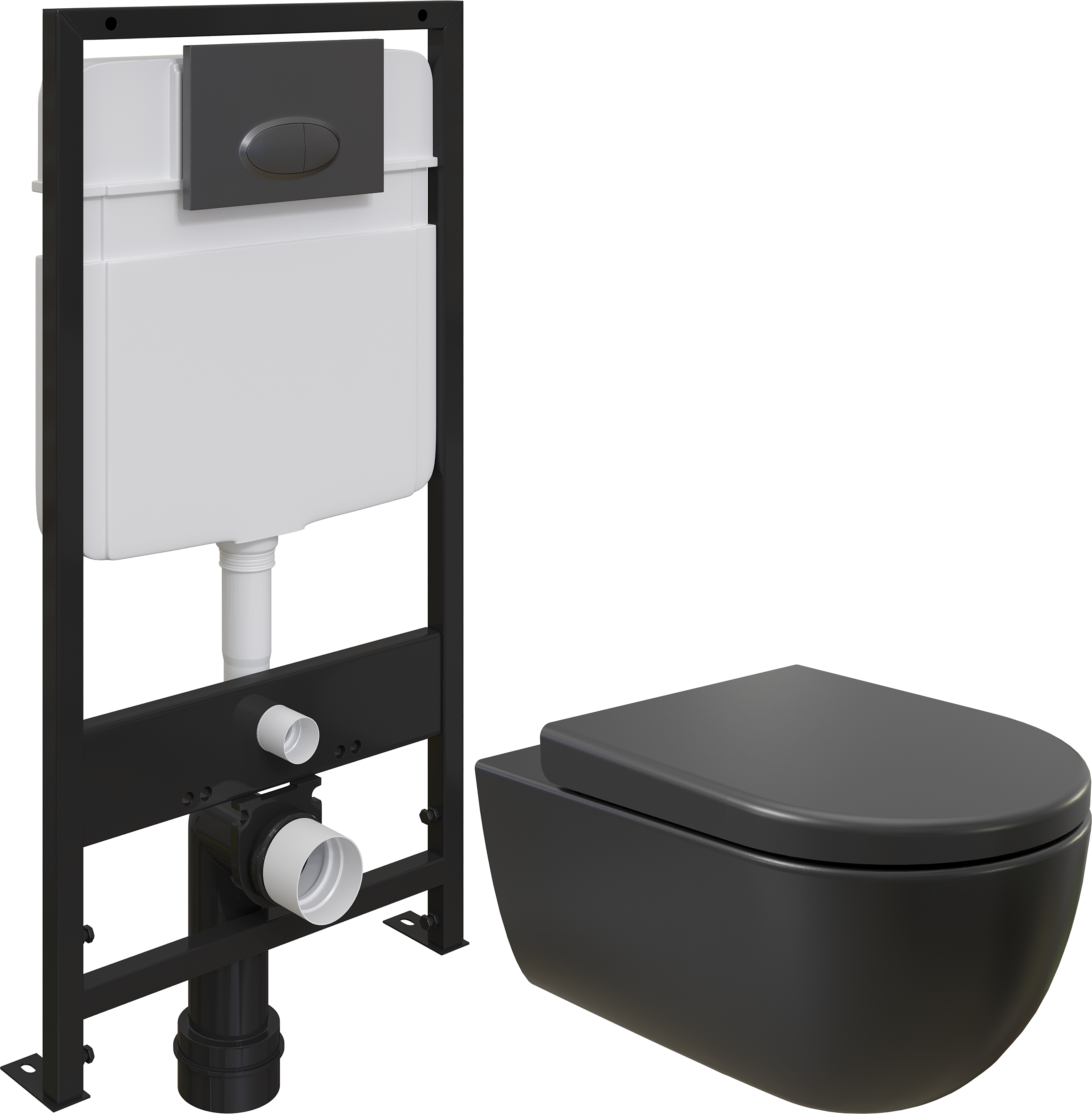 Комплект Унитаз подвесной BOCCHI V-Tondo 1416-004-0129 черный матовый, с крышкой A0302-004 с микролифтом + Система инсталляции для унитазов EWRIKA ProLT 0026-2020 с кнопкой смыва 0054 черной матовой