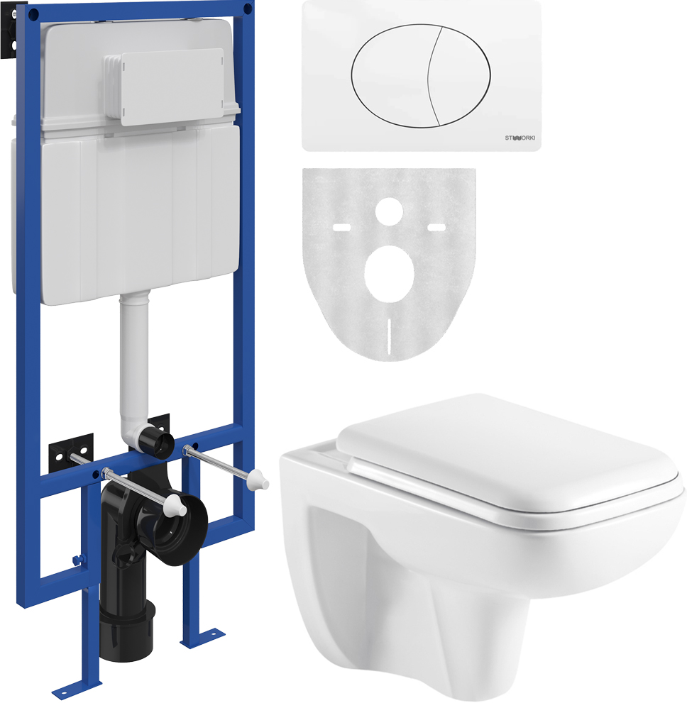 Комплект Унитаз подвесной STWORKI Карлстад KS-01UP + Система инсталляции для унитазов STWORKI 510163 + кнопка смыва
