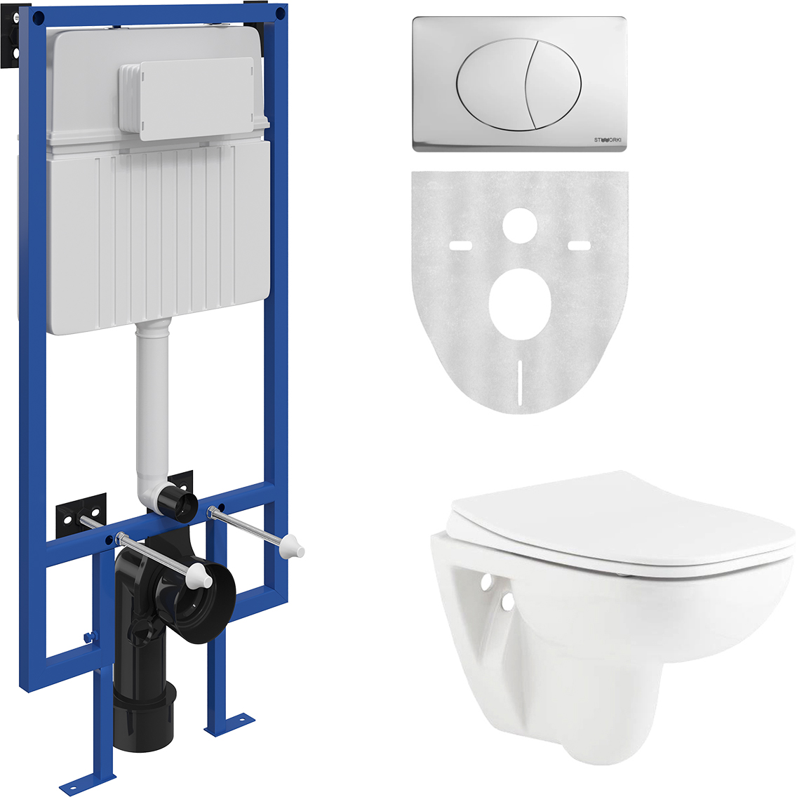 Комплект STWORKI Унитаз подвесной Petite A101002H + Система инсталляции для унитазов 510162 с кнопкой смыва и шумоизоляционной панелью
