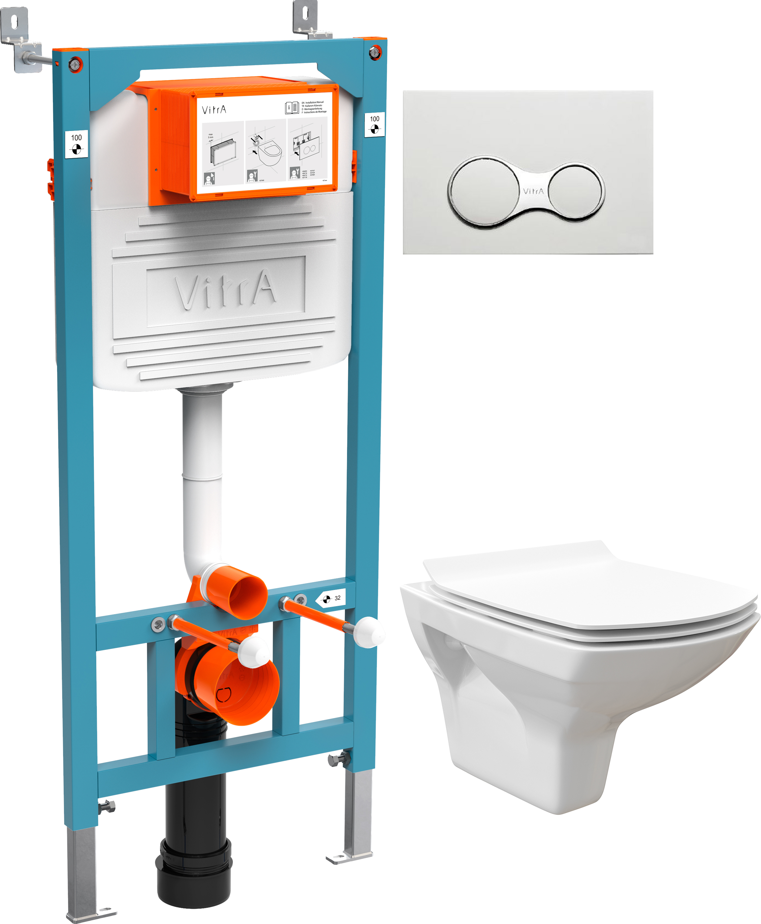 Комплект Унитаз подвесной STWORKI Стокгольм Clean On DPL EO slim 63428 безободковый + Инсталляция VitrA 800-2009 с белой кнопкой смыва