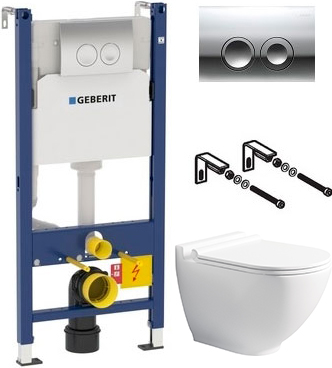 Комплект  Унитаз подвесной STWORKI Rotenburg WH52 безободковый + Система инсталляции для унитазов Geberit Duofix Delta 458.124.21.1 3 в 1 с кнопкой смыва