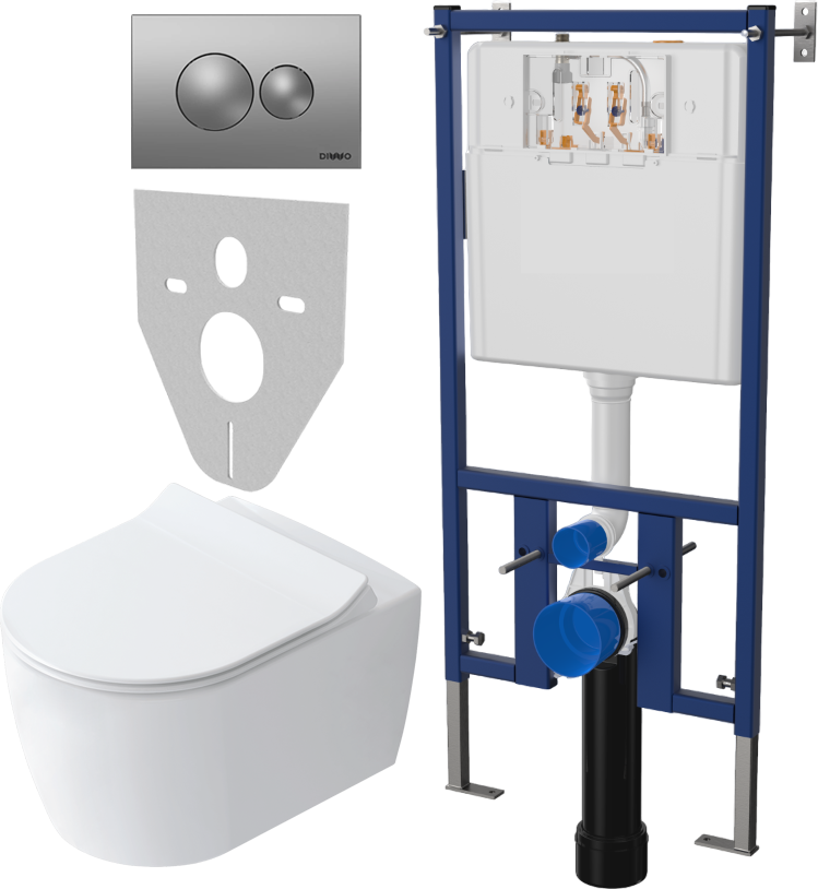 Комплект Унитаз подвесной STWORKI Ноттвиль SETK3104-2616 безободковый, с микролифтом + Система инсталляции для унитазов DIWO 4501 + Кнопка смыва DIWO 7311 хром матовый