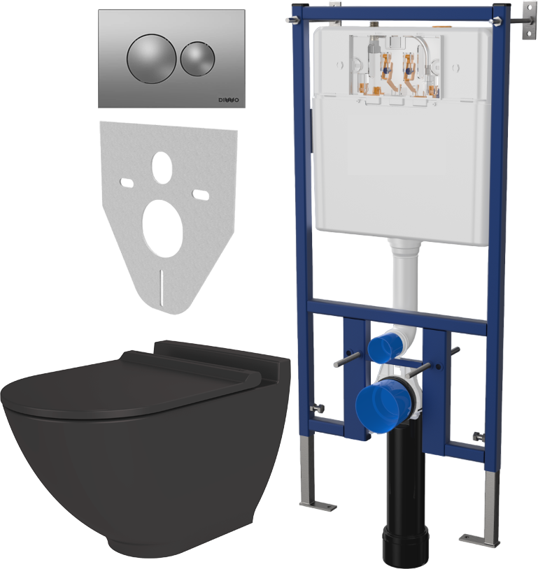 Комплект Унитаз подвесной STWORKI Rotenburg SWH52 безободковый, с микролифтом + Система инсталляции для унитазов DIWO 4501 + Кнопка смыва DIWO 7311 хром матовый