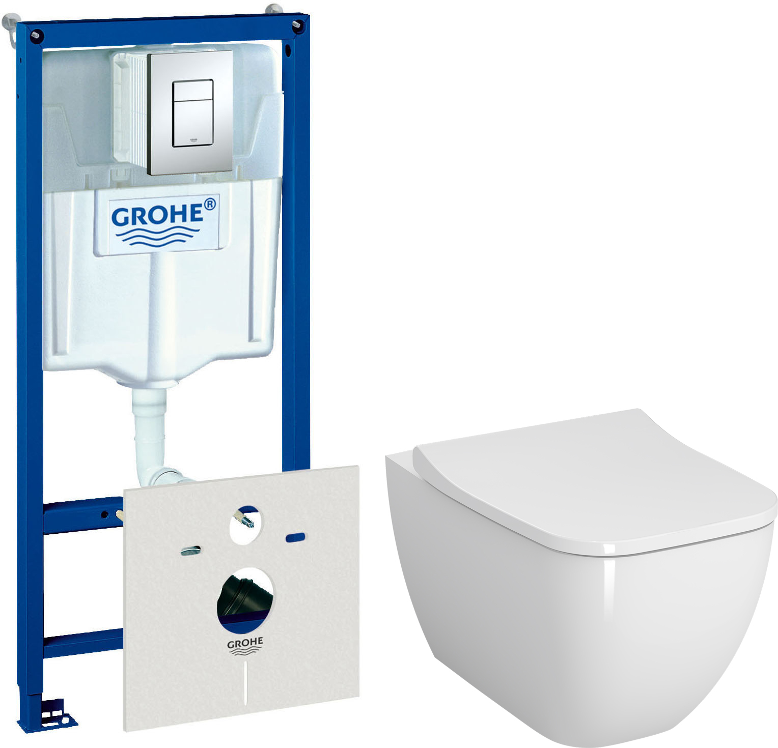 Комплект  Система инсталляции Grohe Rapid SL 38775001H 4 в 1 с кнопкой смыва и шумоизоляцией + Унитаз подвесной VitrA Shift 7742B003-0075 + Крышка-сиденье VitrA Shift 191-003-009 с микролифтом