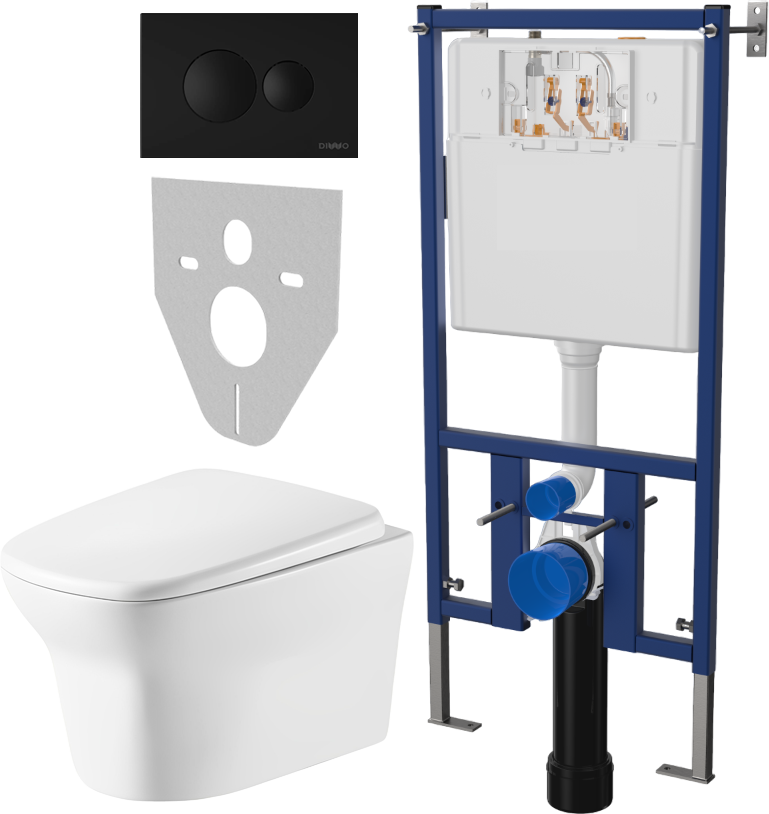 Комплект Унитаз подвесной Cerutti Spa Ami Aria 8780 безободковый, с микролифтом + Система инсталляции для унитазов DIWO 4501 + Кнопка смыва DIWO 7313 черная матовая