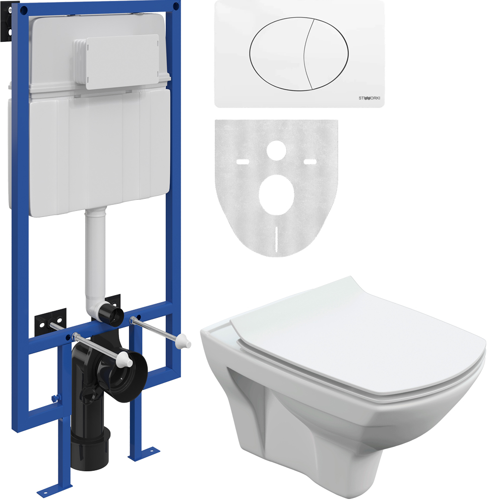 Комплект STWORKI Унитаз подвесной Cersanit Carina XL Clean On DPL EO slim + Система инсталляции для унитазов STWORKI 510163 + кнопка смыва