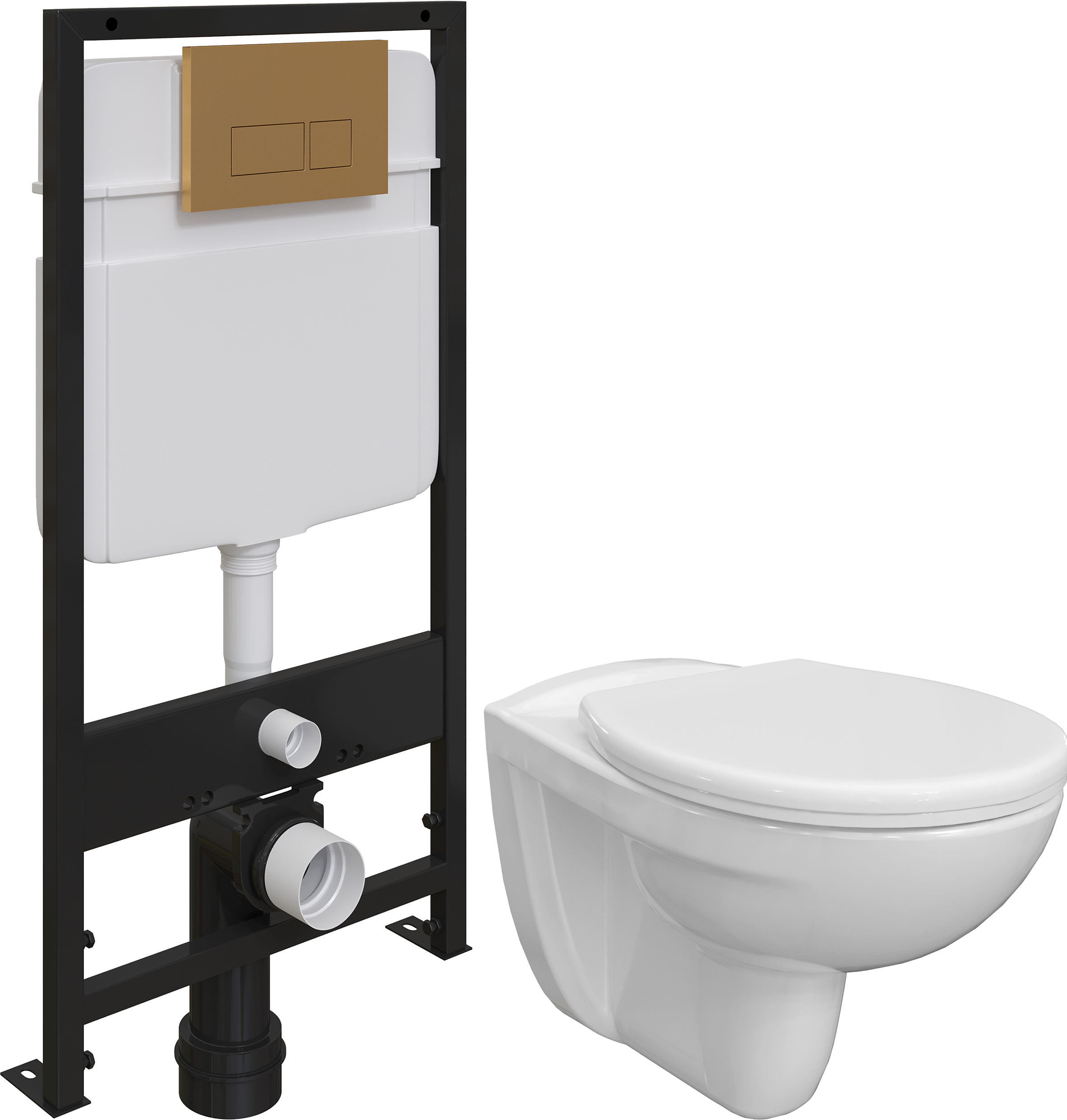 Комплект Унитаз подвесной DIWO Анапа безободковый с крышкой-сиденьем + Система инсталляции EWRIKA ProLT 0026-2020 с кнопкой смыва 0043 золото матовое