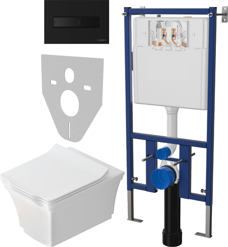 Комплект Унитаз подвесной STWORKI Хадстен SETK3304-0616-001-1-6000 с микролифтом + Система инсталляции для унитазов DIWO 4501 + Кнопка смыва DIWO 7323 черная матовая
