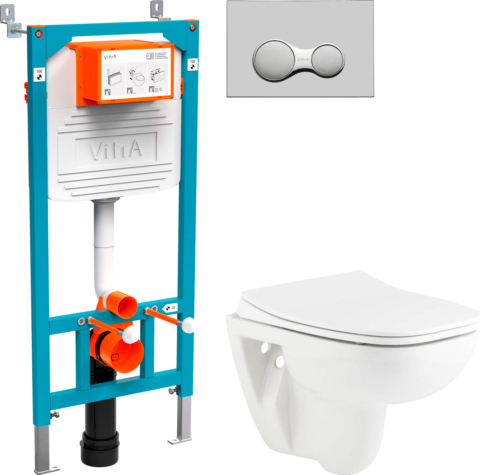 Комплект Унитаз подвесной Seramiksan Petite A101002H + Система инсталляции для унитазов VitrA 800-2010 с кнопкой смыва, хром