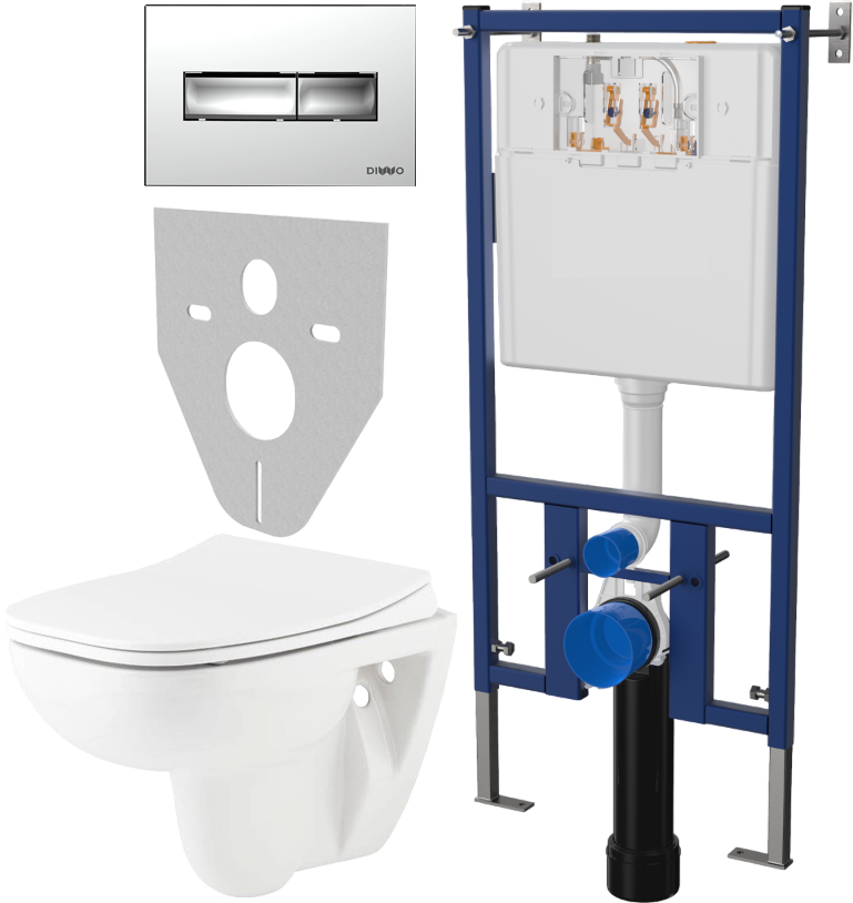 Комплект 4 в 1 Унитаз подвесной Seramiksan Petite A101002H + Сиденье AG50006 с микролифтом + Инсталляция DIWO 4501 + Кнопка 7322 цвет глянцевый хром