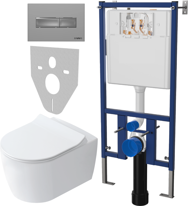 Комплект Унитаз подвесной STWORKI Ноттвиль SETK3104-2616 безободковый, с микролифтом + Система инсталляции для унитазов DIWO 4501 + Кнопка смыва DIWO 7321 хром матовый