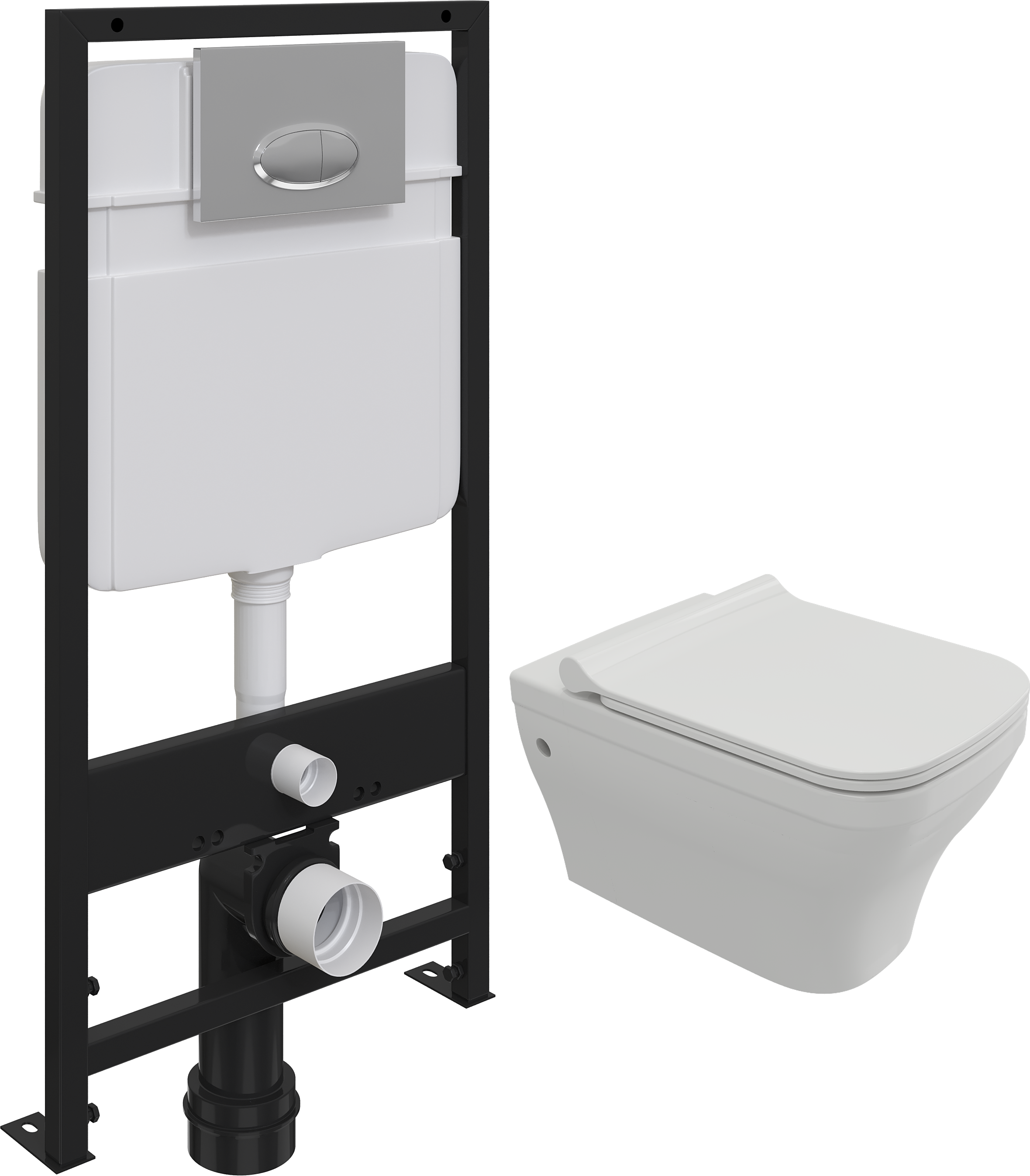 Комплект Унитаз подвесной BOCCHI Firenze 1304-001-0129 глянцевый белый, тонкая крышка с микролифтом + Система инсталляции для унитазов EWRIKA ProLT 0026-2020 с кнопкой смыва 0050 хром матовый