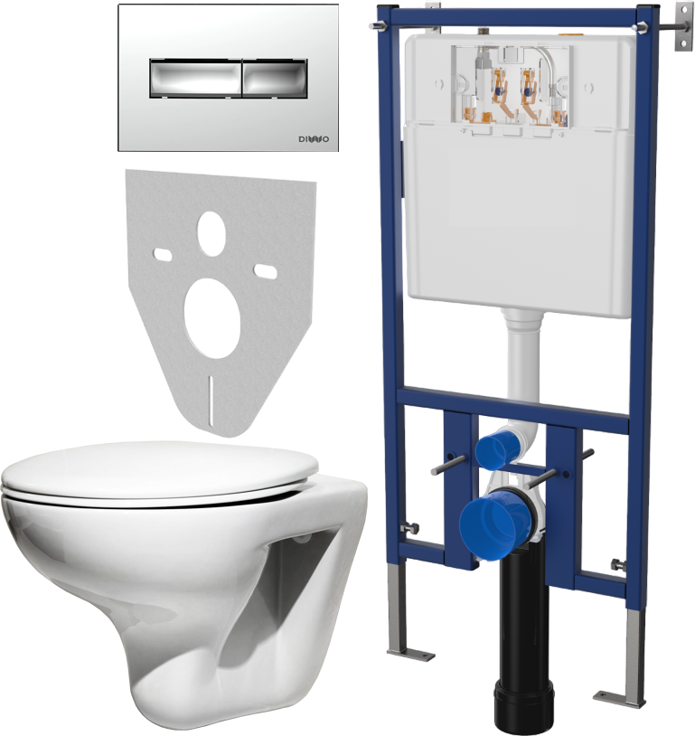 Комплект 4 в 1 Унитаз подвесной Roca Mateo 346200000 + Сиденье DIWO Матео 0346 быстросъемное, с микролифтом + Инсталляция 4501 + Кнопка 7322 цвет глянцевый хром