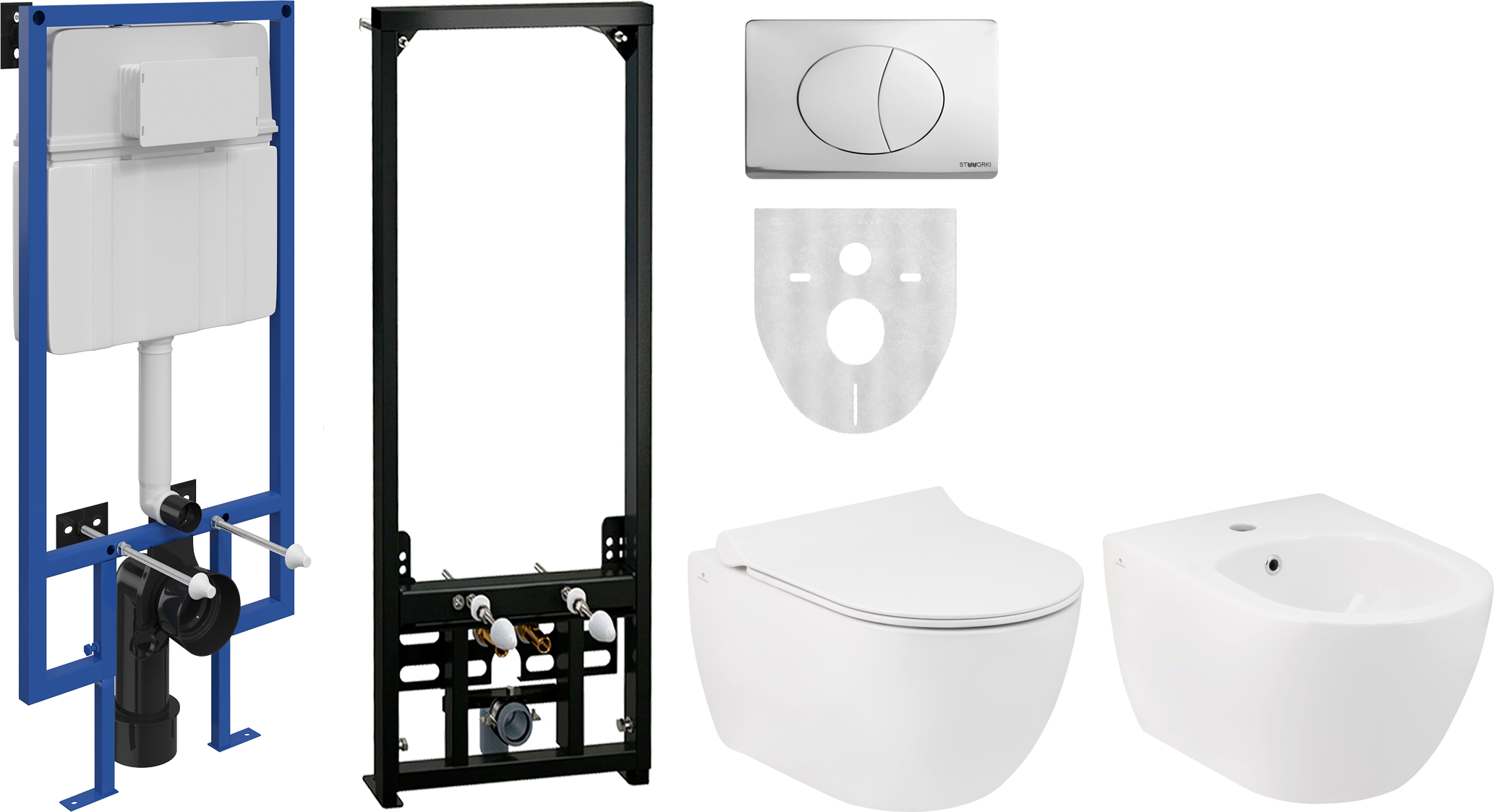 Комплект  Чаша для унитаза подвесного Seramiksan Hill A031161H безободковая + A030011 + 510163 + 230822 + A037021H + A105/1120