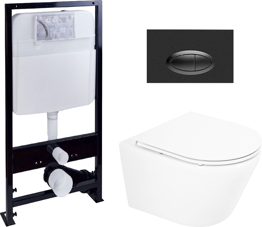 Комплект Унитаз подвесной BelBagno Tre + Система инсталляции EWRIKA ProLT 0026-2020 + Кнопка смыва EWRIKA 0054 черная матовая