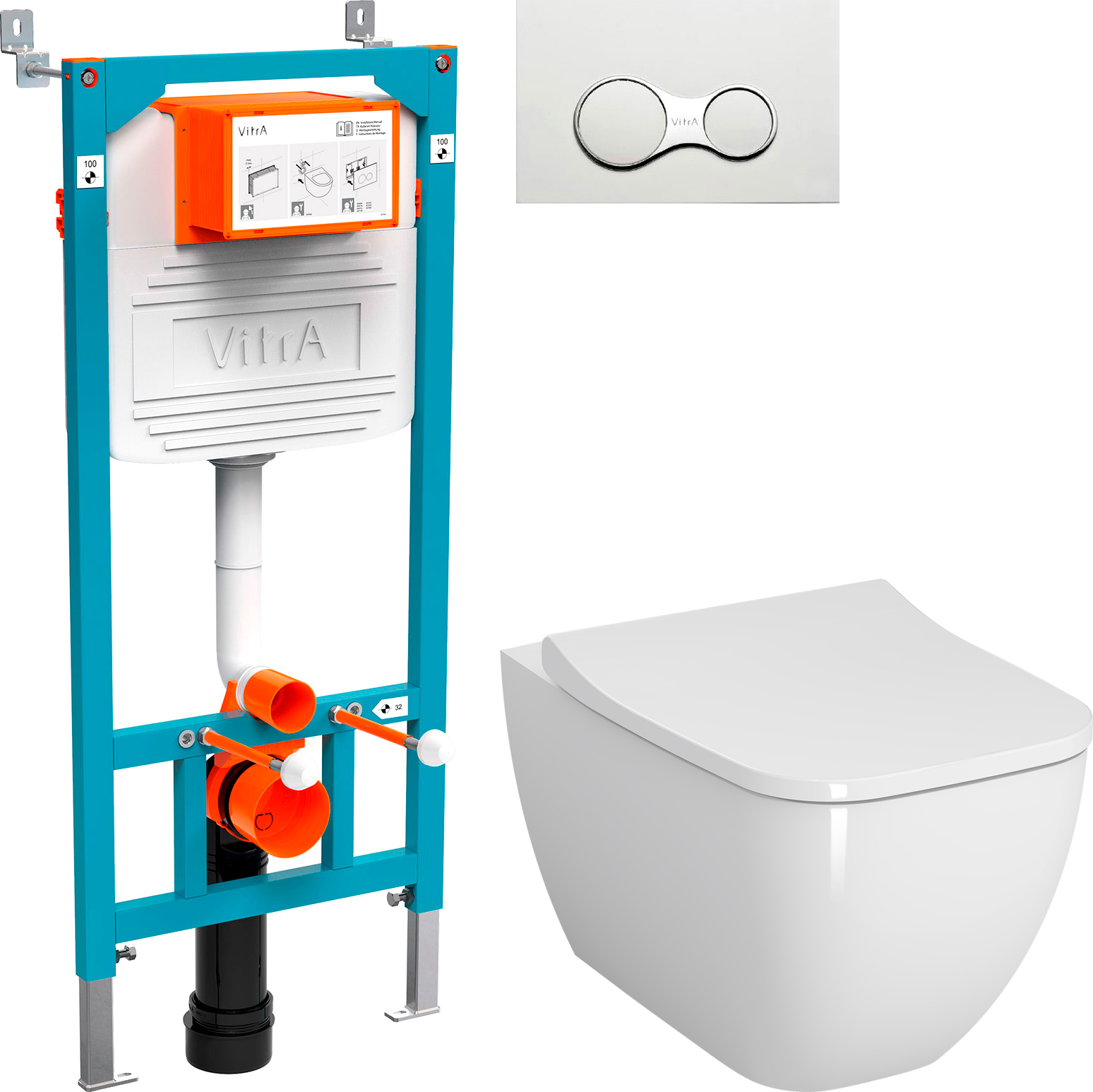 Комплект Унитаз подвесной VitrA Shift 7742B003-0075 белая глянцевая + Крышка NKP Lento 0405 с микролифтом + Инсталляция 800-2009 с кнопкой смыва, белая