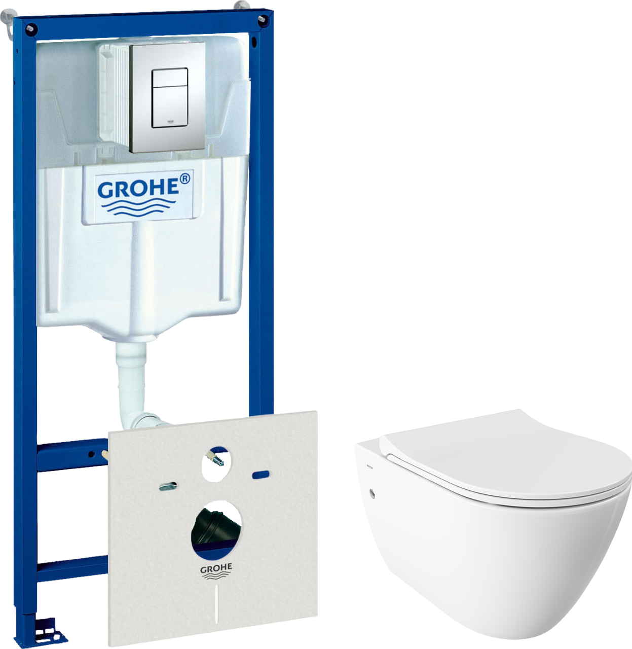 Комплект Унитаз подвесной BOCCHI Venezia 1295-001-0129 белый, с микролифтом + Система инсталляции для унитазов Grohe Rapid SL 38775001H 4 в 1 с кнопкой смыва и шумоизоляцией