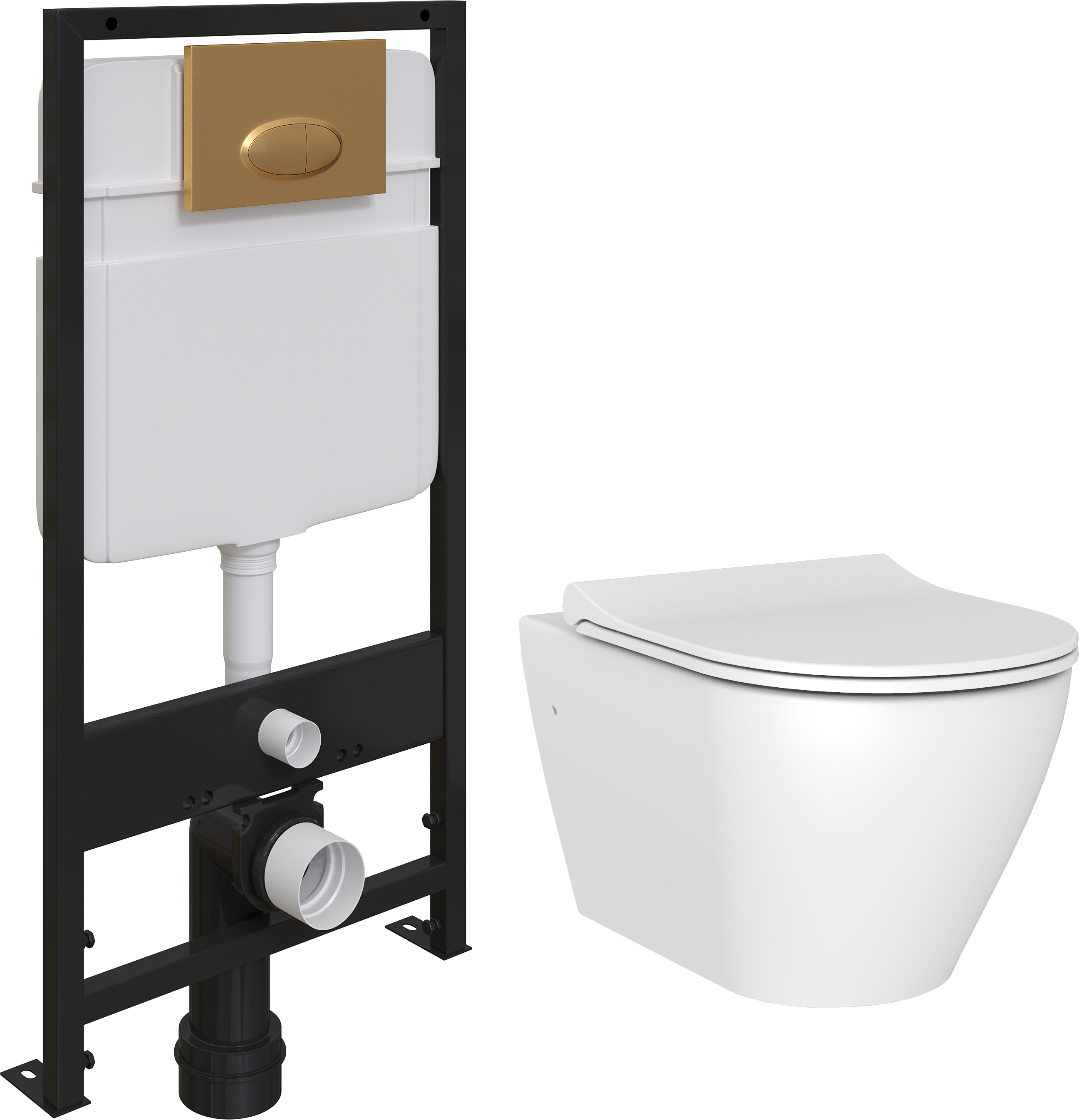 Комплект Унитаз подвесной STWORKI Merlingen MWH55 + Система инсталляции для унитазов EWRIKA ProLT 0026-2020 + Кнопка смыва EWRIKA 0053 золото матовое