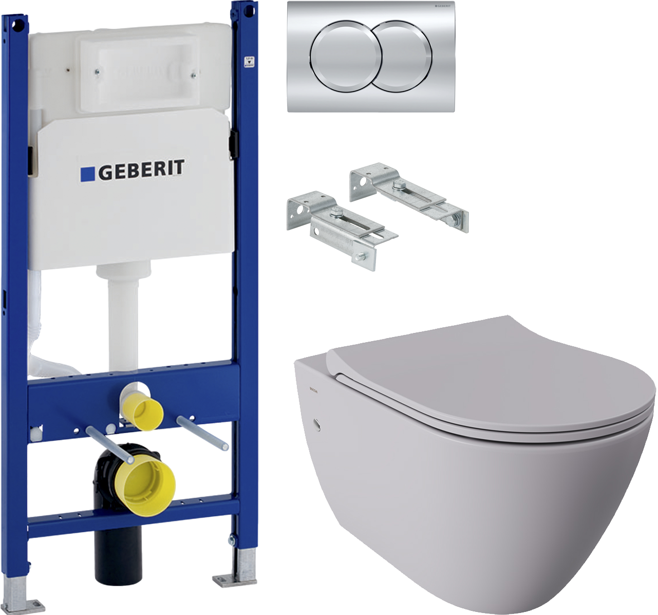 Комплект Унитаз подвесной BOCCHI Venezia 1295-006-0129 серый матовый, тонкая крышка с микролифтом + Система инсталляции для унитазов Geberit Duofix Delta 458.124.21.3 с кнопкой смыва, хром