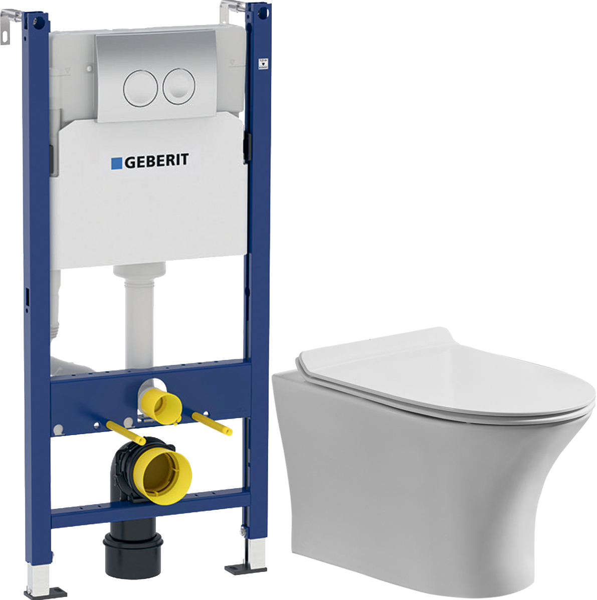 Комплект  Унитаз подвесной STWORKI Дублин Db-01UP безободковый, с микролифтом, подвесной, с прямым выпуском, фарфоровый + Система инсталляции для унитазов Geberit Duofix UP100 458.124.21.1S с кнопкой смыва хром