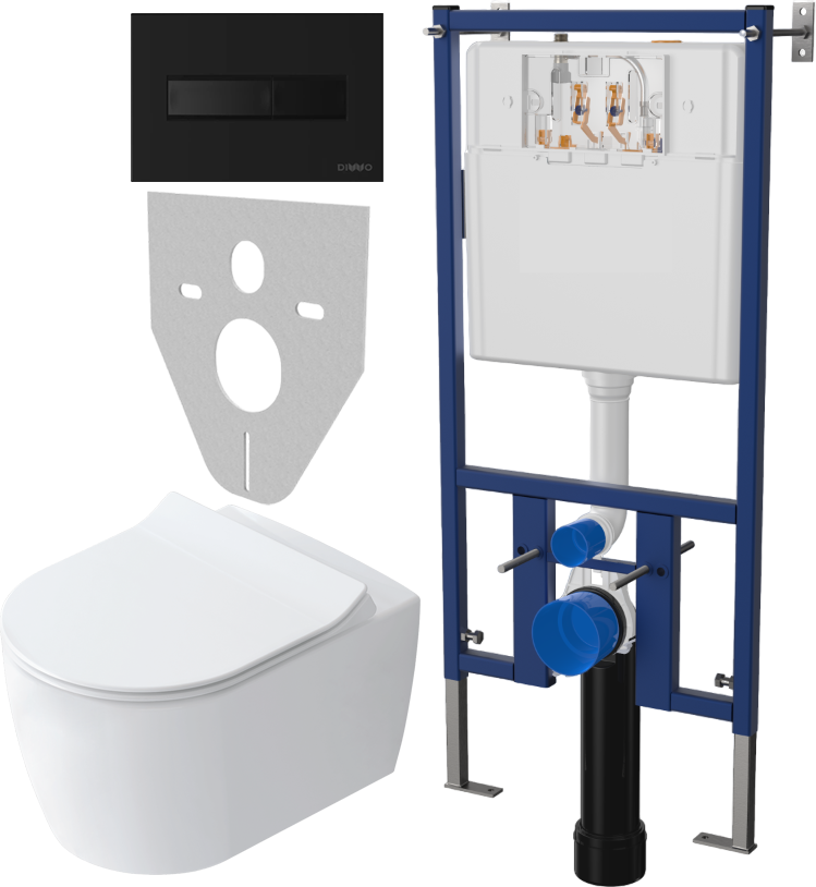 Комплект Унитаз подвесной STWORKI Ноттвиль SETK3104-2616 безободковый, с микролифтом + Система инсталляции для унитазов DIWO 4501 + Кнопка смыва DIWO 7323 черная матовая