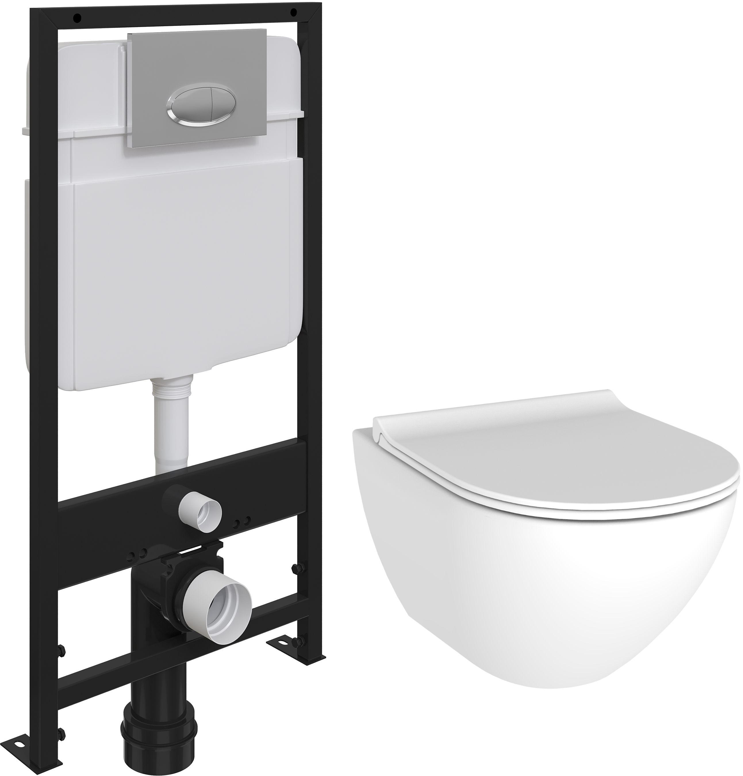 Комплект Унитаз подвесной STWORKI Merlingen HWH55 безободковый, с микролифтом + Система инсталляции для унитазов EWRIKA ProLT 0026-2020 + Кнопка смыва EWRIKA 0051 хром