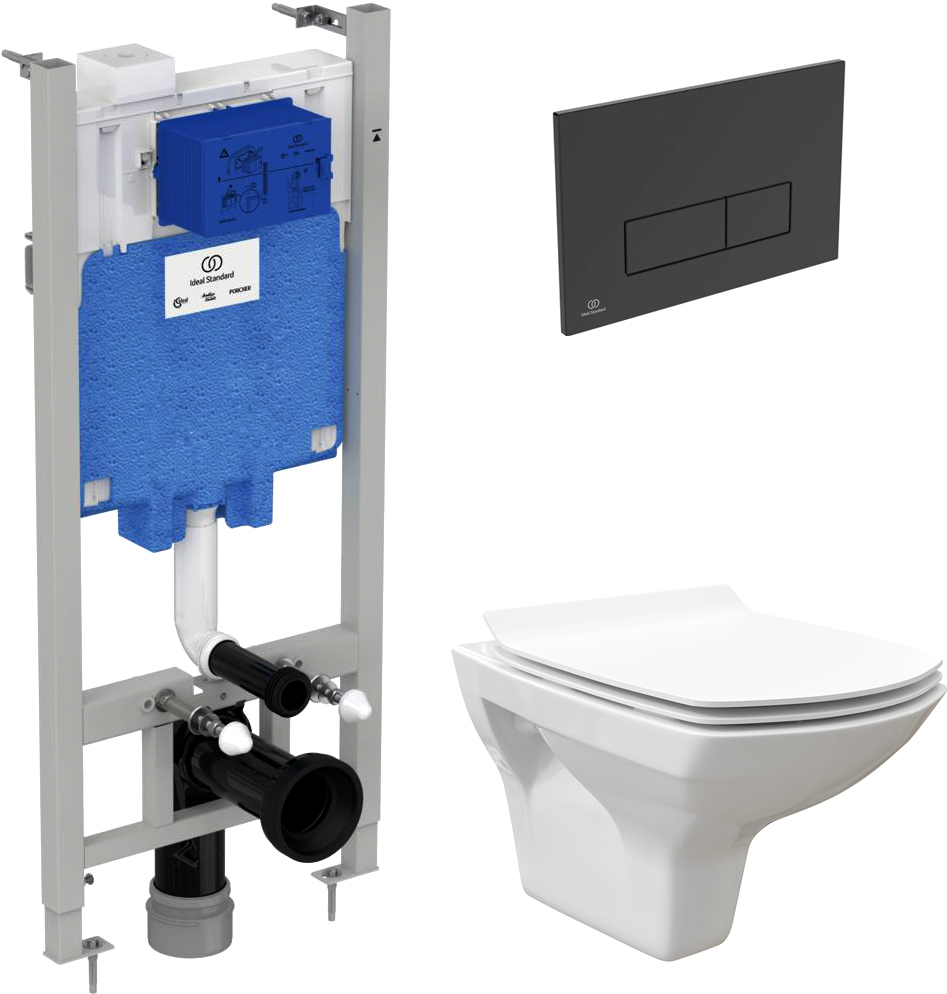 Комплект  Унитаз подвесной STWORKI Стокгольм Clean On DPL EO slim 63428 безободковый + Инсталляция Ideal Standard ProSys Eco Frame 2.0 R046367 + Кнопка смыва черная