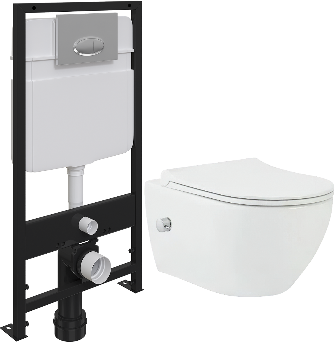 Комплект Унитаз подвесной beWash Bogen 88343601 со смесителем, с микролифтом + Система инсталляции для унитазов EWRIKA ProLT 0026-2020 + Кнопка смыва EWRIKA 0051 хром