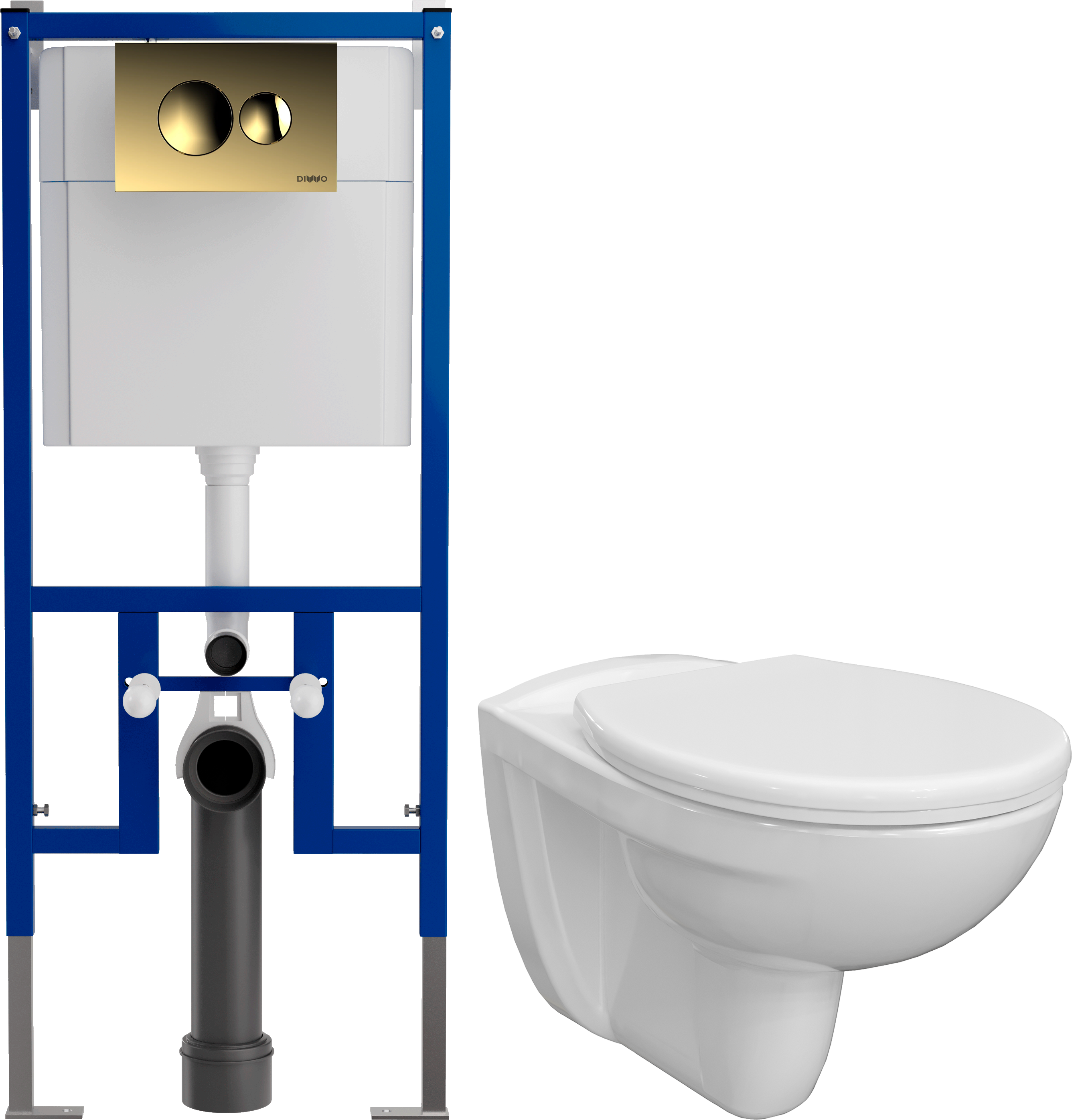 Комплект Унитаз подвесной DIWO Анапа  + Инсталляция 4501 + Кнопка 7315 золотая