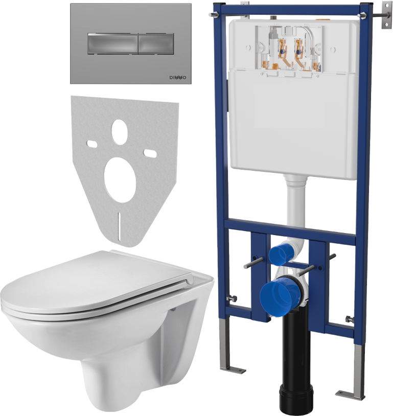 Комплект Унитаз подвесной Weltwasser WW SK Baarbach 004GL-WT безободковый, с микролифтом + Система инсталляции для унитазов DIWO 4501 + Кнопка смыва DIWO 7321 хром матовый
