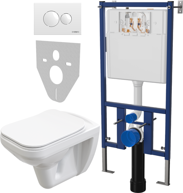 Комплект Унитаз подвесной STWORKI Дублин SETK3504-0605-001-1-6000 с микролифтом + Система инсталляции для унитазов DIWO 4501 + Кнопка смыва DIWO 7310 белая