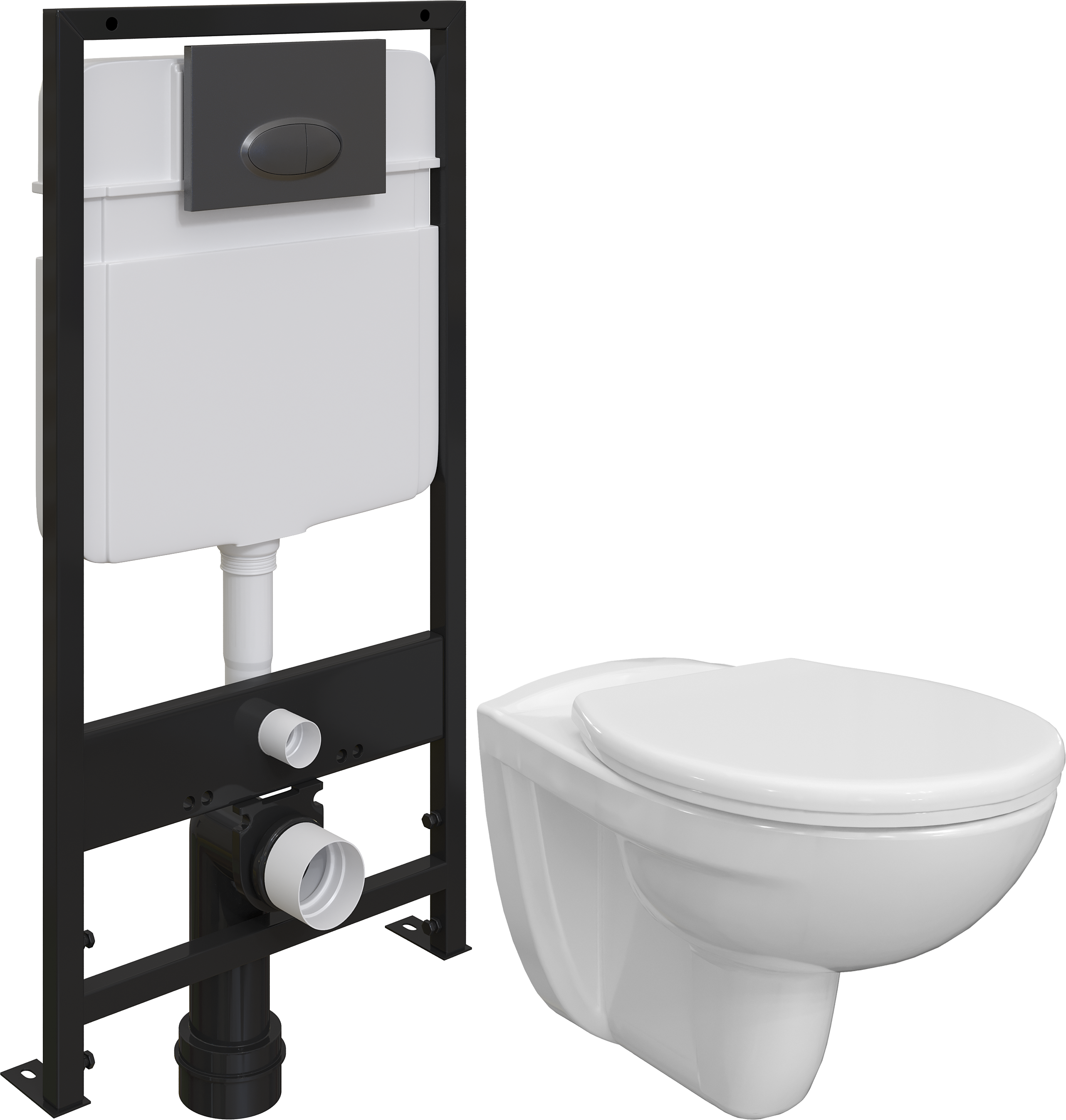 Комплект Унитаз подвесной DIWO Анапа безободковый с крышкой-сиденьем + Система инсталляции EWRIKA ProLT 0026-2020 с кнопкой смыва 0054 черной матовой