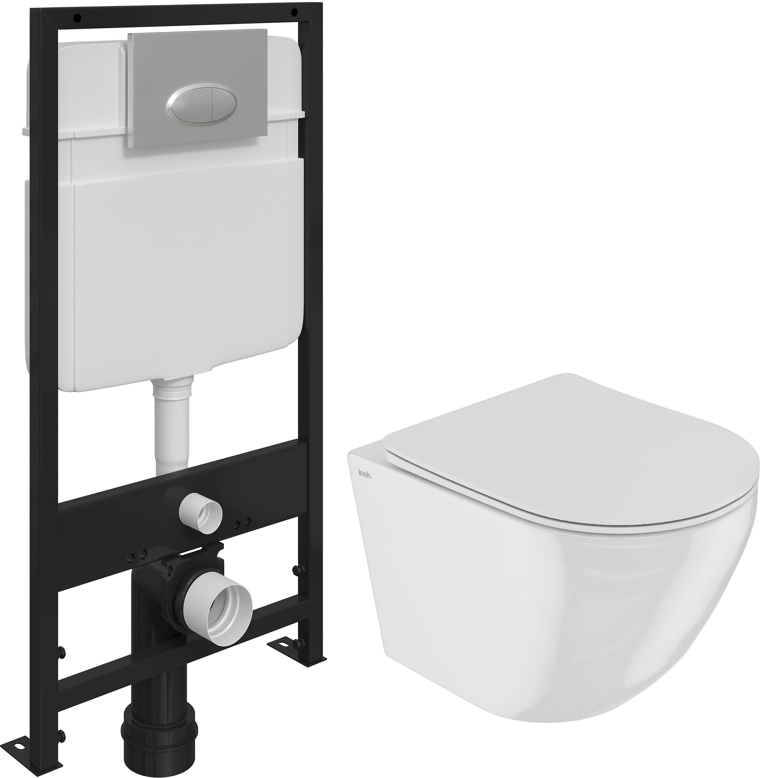 Комплект Унитаз подвесной IDDIS Blanco BLARDSEi25 безободковый, с микролифтом + Система инсталляции для унитазов EWRIKA ProLT 0026-2020 + Кнопка смыва EWRIKA 0050 хром матовый