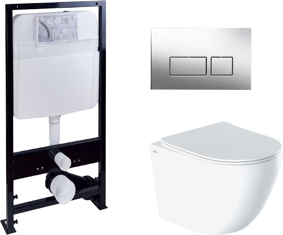 Комплект  Унитаз подвесной IDDIS Blanco BLARDSEi25 безободковый, с микролифтом + Система инсталляции для унитазов EWRIKA ProLT 0026-2020 + Кнопка смыва EWRIKA 0041 хром