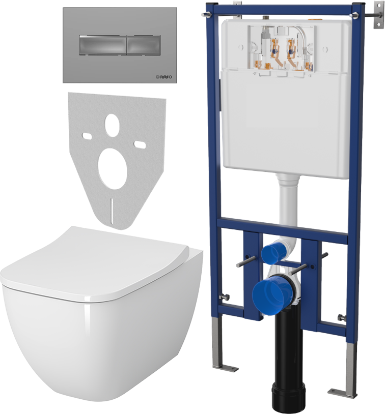 Комплект Унитаз подвесной VitrA Shift 7742B003-0075 крышка NKP Lento 0405, безободковый, с микролифтом + Система инсталляции для унитазов DIWO 4501 + Кнопка смыва DIWO 7321 хром матовый
