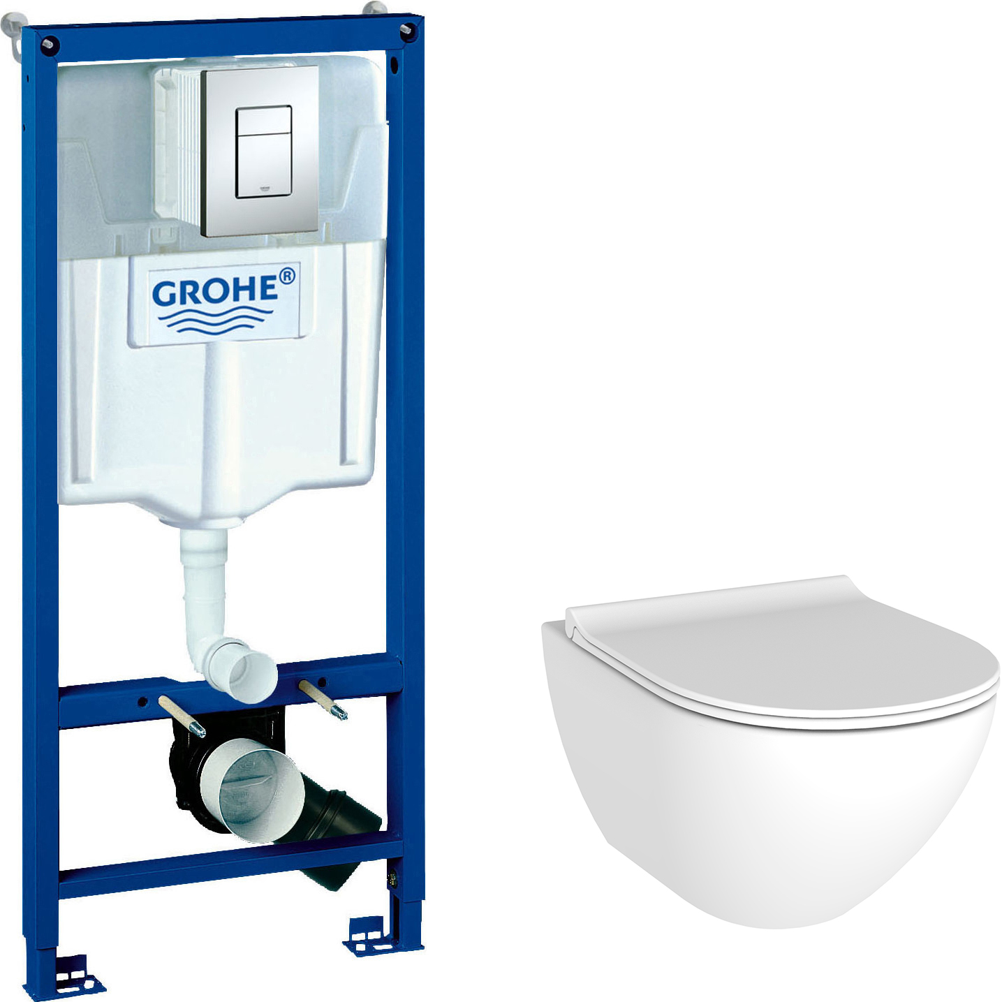 Комплект Унитаз подвесной STWORKI Merlingen HWH55 безободковый + Инсталляция Grohe Rapid SL 38772001 3 в 1 с кнопкой смыва