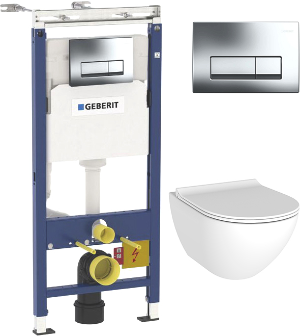 Комплект  Унитаз подвесной STWORKI Merlingen HWH55 безободковый + Система инсталляции для унитазов Geberit Duofix Платтенбау 458.125.21.1 4 в 1 с кнопкой смыва